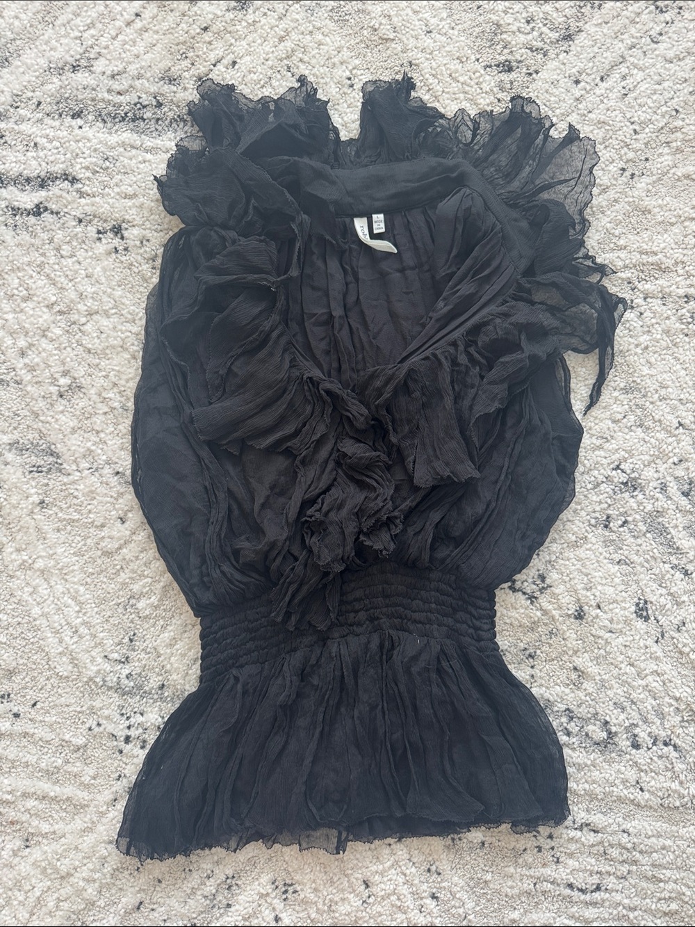 Ruffled Black Sheer Blouse